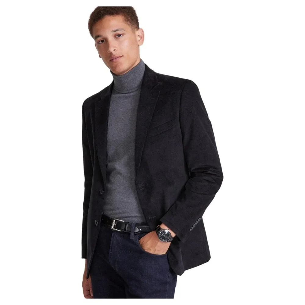 Nautica Mens Modern fit Corduroy Sport Coat Blazer 40R Black Solid